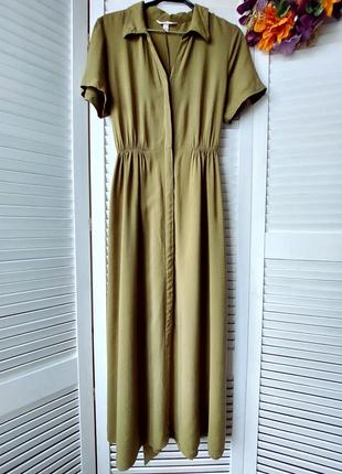 Платье горчичного цвета горчино - зеленое   миди длинное h&m2 фото