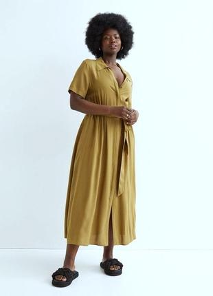 Платье горчичного цвета горчино - зеленое   миди длинное h&m8 фото