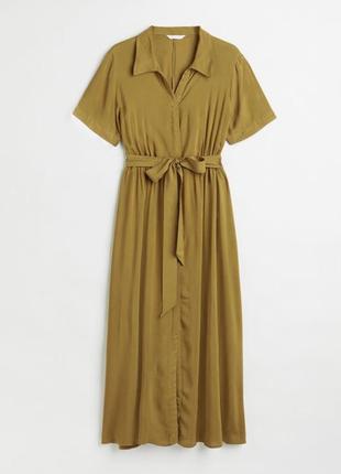 Платье горчичного цвета горчино - зеленое   миди длинное h&m7 фото