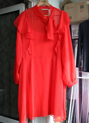 Роскошное красное платье-двойка из шифона2 фото