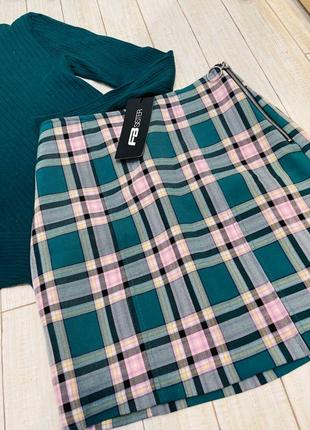 Костюм, комплект гольф в рубчик, юбка в клетку2 фото