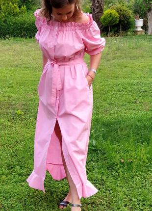 Розовое платье/сарафан на плечи из хлопка на пуговицах2 фото