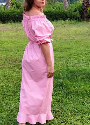 Розовое платье/сарафан на плечи из хлопка на пуговицах3 фото