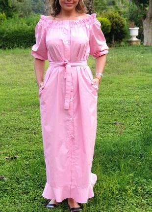 Розовое платье/сарафан на плечи из хлопка на пуговицах4 фото