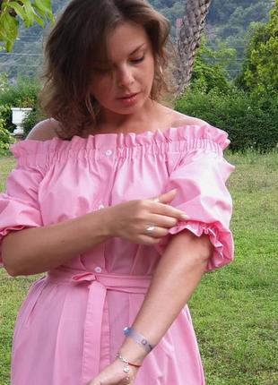 Розовое платье/сарафан на плечи из хлопка на пуговицах5 фото