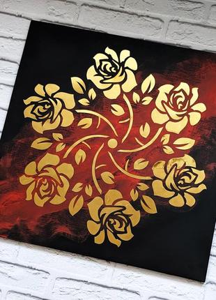 Картина золотая роза, панно из металла, зеркальное панно, арт металл3 фото
