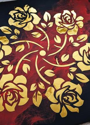 Картина золотая роза, панно из металла, зеркальное панно, арт металл8 фото