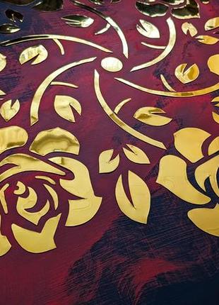 Картина золотая роза, панно из металла, зеркальное панно, арт металл7 фото