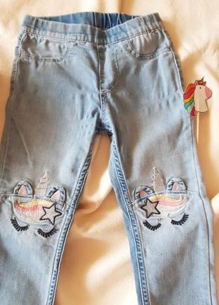 Тонкие джинсы - лосины для девочки на 2 - 3 года брендовые, с единорогом2 фото