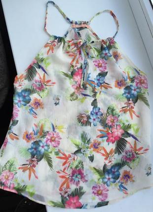 Яскрава блуза bershka xs/s шифонова блузка квітковий принт
