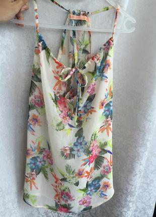 Яркая блуза bershka xs/s блузка шифоновая цветочный принт4 фото