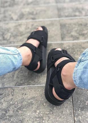 Летние сандалии adidas в полностью черном цвете (весна-лето-осень)😍5 фото