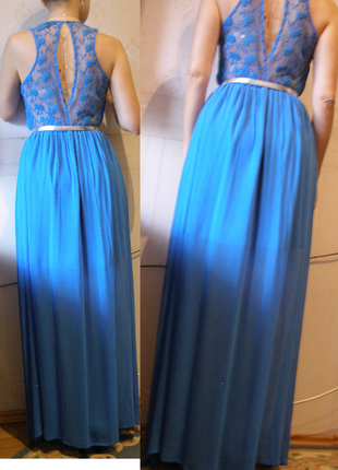Нарядное платье в пол из элитной ткани top shop англия красивый синий цвет4 фото