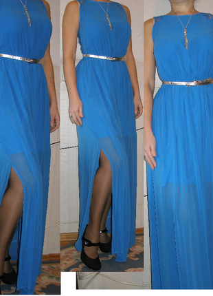 Нарядное платье в пол из элитной ткани top shop англия красивый синий цвет2 фото