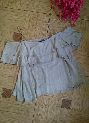 Красивая нежная блузочка, блуза, блузка, майка с воланами, и спущеными плечами р.46/48