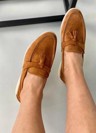 Код 8526-5 замшеві туфлі лофери коричневі