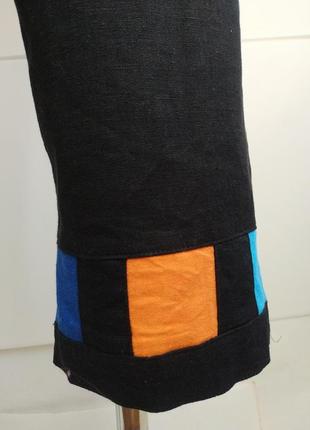 Лляні штани stonebridge базового чорного кольору з кольоровими квадратами3 фото