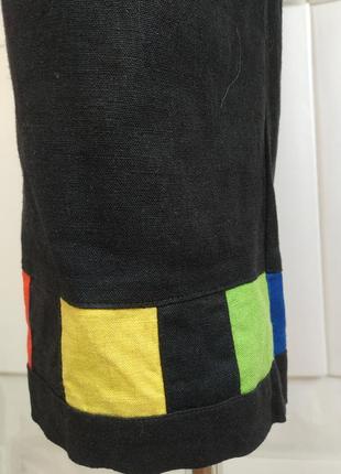 Лляні штани stonebridge базового чорного кольору з кольоровими квадратами6 фото