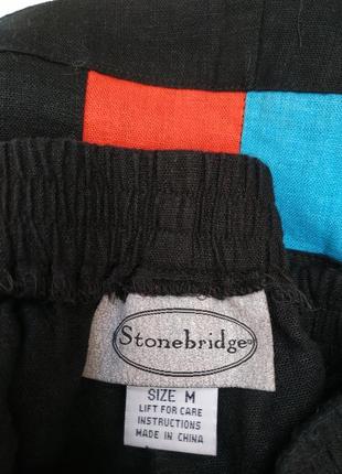 Лляні штани stonebridge базового чорного кольору з кольоровими квадратами4 фото