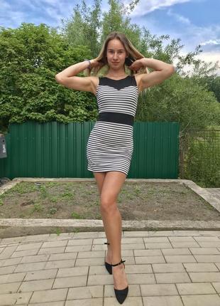 Весняний розпродаж! смугасте плаття міні amisu плаття в смужку чорно біле