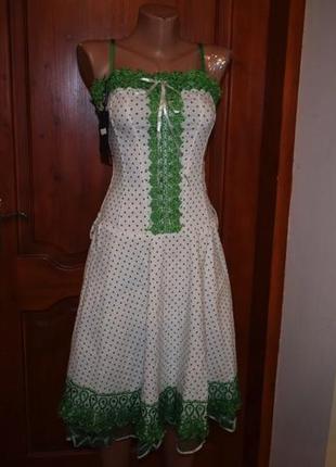 Шикарное хлопковое платье в горошек и с ажурным ярким кружевом! платье-корсет!
