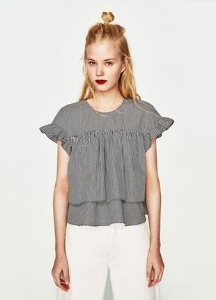 Картатий топ zara trafaluc checked babydoll top з рюшами