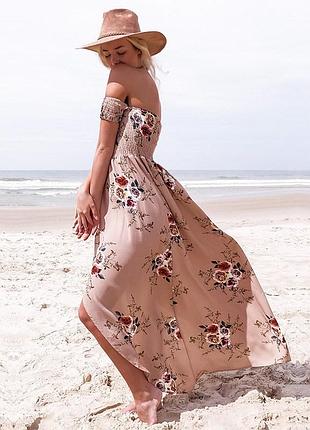 Шик!!! платье сарафан макси длинное в пол цветочный принт бохо с открытыми плечами