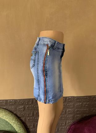 Модная джинсовая юбочка голубая коттон3 фото