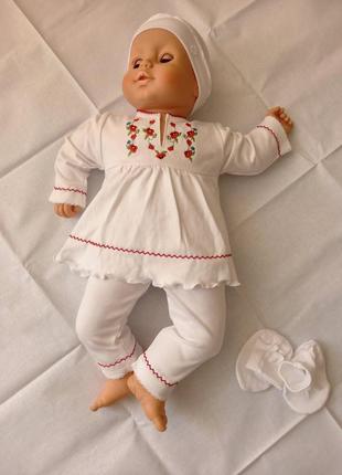 Крестильный набор для девочки с очень нежной вышивкой костюм для хрещення хрестильний набір 62см2 фото