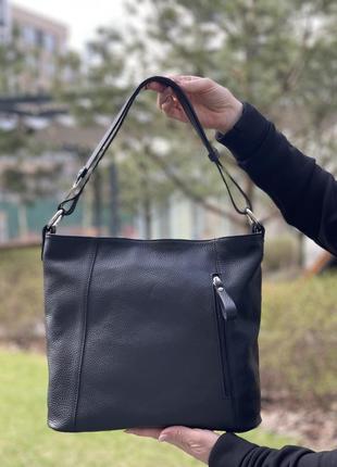 Кожаная черная сумка на плечо, италия