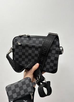 Сумка чоловіча в стилі louis vuitton trio messenger grey chess