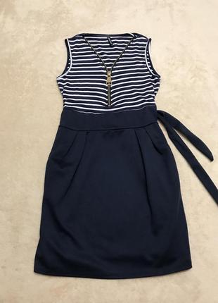 Oчень красивое поатье в морском стиле с карманами, на девочку- подростка