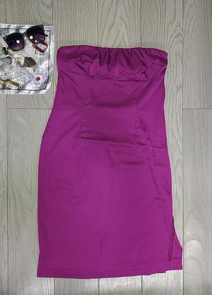 Платье шелковое цвета фуксия с разрезом3 фото