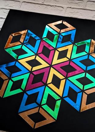 Картина цветная геометрия, кубик рубика, мандала арт, декор яркий5 фото