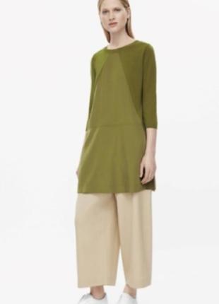 Ніжна оливкова жіноча сукня туніка з кишенями блискавка на спині cos