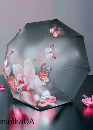 "orchid bloom" - женский складной зонт с карбоновыми спицами и уникальным дизайном орхидеи и бабочек