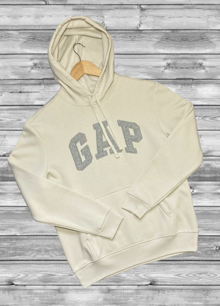 Мужская толстовка худи gap logo fleece hoodie бежевая1 фото