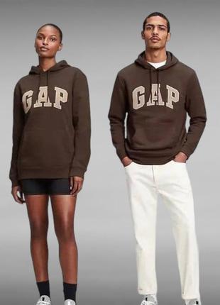 Мужская толстовка худи gap logo fleece hoodie темно-коричневая8 фото