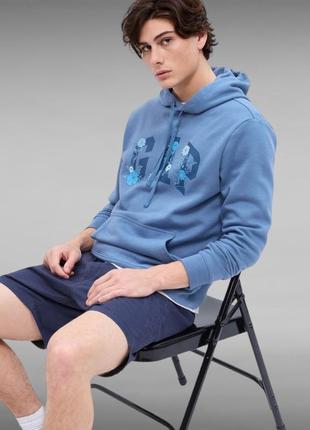 Мужская толстовка худи gap logo fleece hoodie синяя8 фото