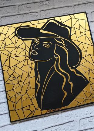 Картина дама в капелюсі, дзеркальна картина, панно з металу, арт3 фото