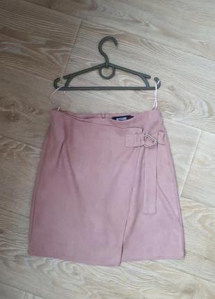 Летняя мини-юбка розовая на поясе s