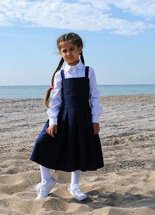 Шкільний подовжений сарафан з корсетною шнурівкою