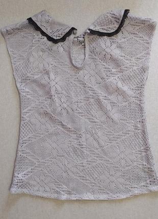 Кружевная футболка, сетка-блузка с воротничком, р. s2 фото