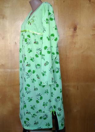 Р 18 /52-54 байковая теплая зеленая ночнушка ночная сорочка рубашка платье хлопок большая3 фото