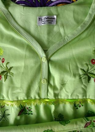 Р 18 /52-54 байковая теплая зеленая ночнушка ночная сорочка рубашка платье хлопок большая5 фото
