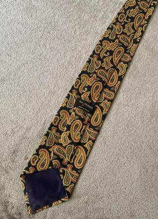 Шелковый галстук англия london принт турецкий огурец крупный, очень красивый орнамент черный желтый4 фото