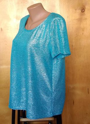 Р 16-18 / 50-52-54 шикарная эффектная блуза блузка футболка голубая с серебристым блеском h&m2 фото