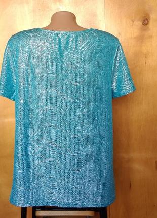 Р 16-18 / 50-52-54 шикарная эффектная блуза блузка футболка голубая с серебристым блеском h&m3 фото