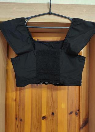 Черная укороченная блузка рубашка широкие брители крылья вышита2 фото
