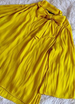 Яркая желтая сатиновая рубашка zara с бантом2 фото